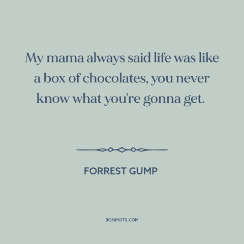 A quote from Forrest Gump about randomness: “My mama always said life was like a box of chocolates, you never know…”