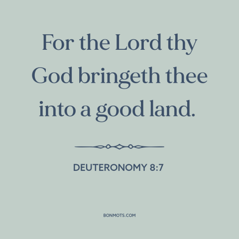 A quote from The Bible about israel: “For the Lord thy God bringeth thee into a good land.”