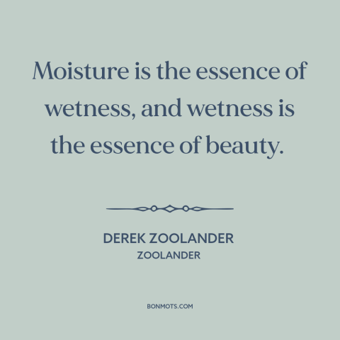 A quote from Zoolander about nature of beauty: “Moisture is the essence of wetness, and wetness is the essence of beauty.”