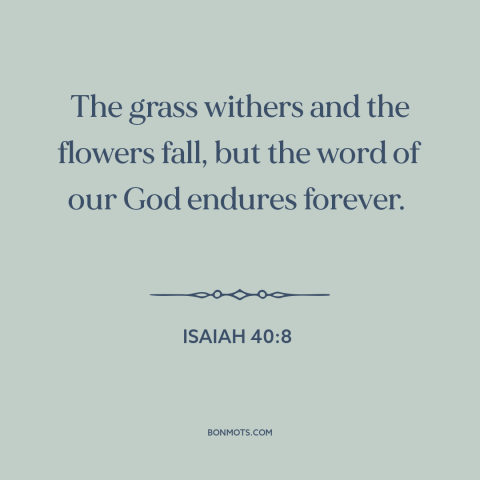 A quote from The Bible about god's word: “The grass withers and the flowers fall, but the word of our God endures…”