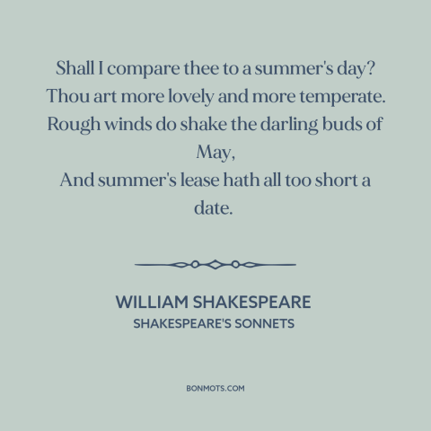 A quote by William Shakespeare about summer: “Shall I compare thee to a summer's day? Thou art more lovely and more…”