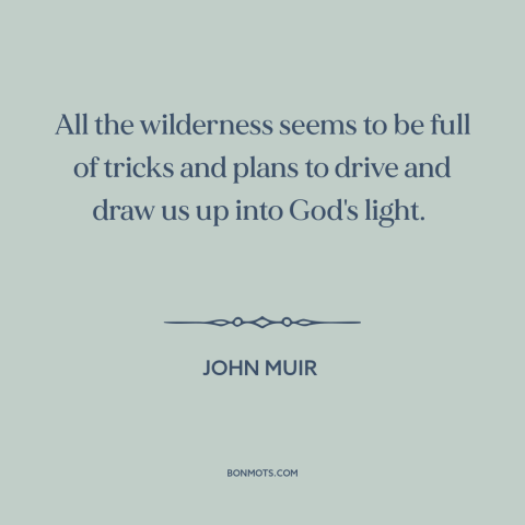 A quote by John Muir about power of nature: “All the wilderness seems to be full of tricks and plans to drive and…”