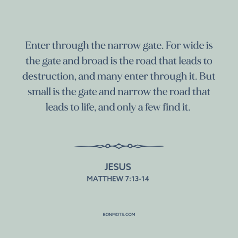 A quote by Jesus about salvation: “Enter through the narrow gate. For wide is the gate and broad is the road that leads…”