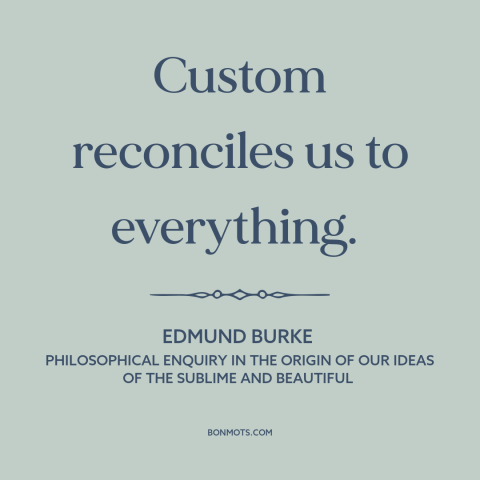 A quote by Edmund Burke about custom and convention: “Custom reconciles us to everything.”