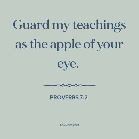 A quote from The Bible about god's word: “Guard my teachings as the apple of your eye.”