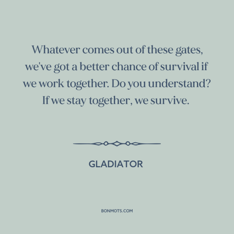 A quote from Gladiator about teamwork: “Whatever comes out of these gates, we've got a better chance of survival if…”