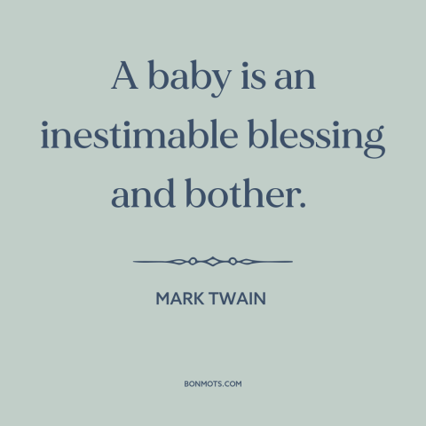 A quote by Mark Twain about babies: “A baby is an inestimable blessing and bother.”