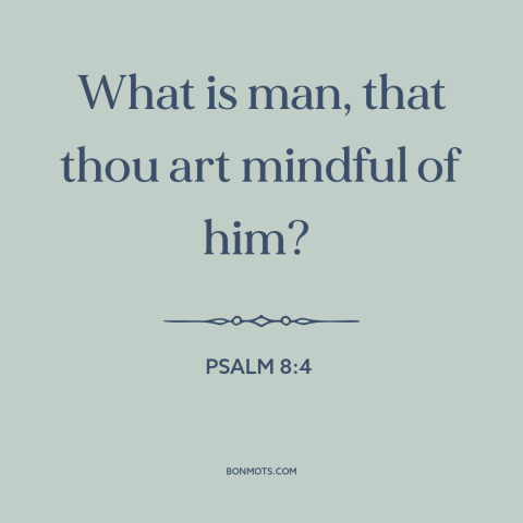 A quote from The Bible about god and man: “What is man, that thou art mindful of him?”