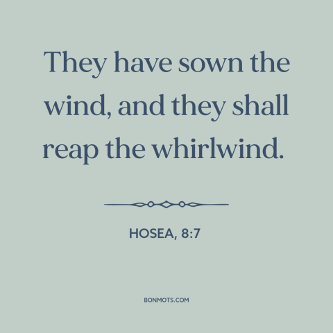 A quote from The Bible about how actions have consequences: “They have sown the wind, and they shall reap the whirlwind.”