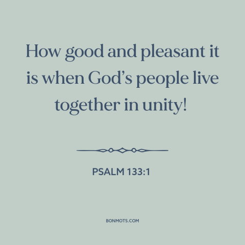 A quote from The Bible about unity: “How good and pleasant it is when God’s people live together in unity!”