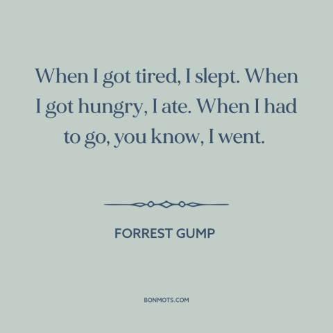 A quote from Forrest Gump about routine: “When I got tired, I slept. When I got hungry, I ate. When I had…”