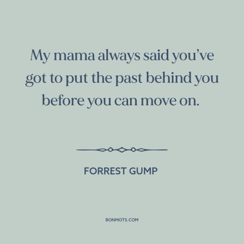 A quote from Forrest Gump about moving forward: “My mama always said you’ve got to put the past behind you before you…”