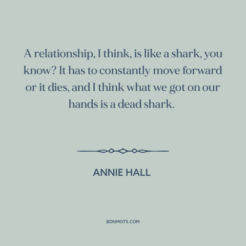 A quote from Annie Hall about failed relationships: “A relationship, I think, is like a shark, you know? It has to…”