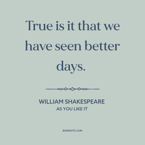 A quote by William Shakespeare about looking back: “True is it that we have seen better days.”