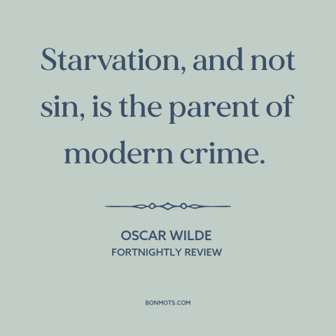 A quote by Oscar Wilde about hunger: “Starvation, and not sin, is the parent of modern crime.”