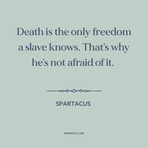 A quote from Spartacus about death as a blessing: “Death is the only freedom a slave knows. That's why he's not afraid of”