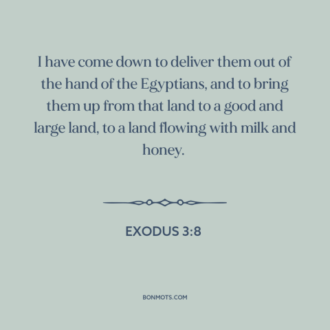 A quote from The Bible about deliverance of israel: “I have come down to deliver them out of the hand of the Egyptians…”