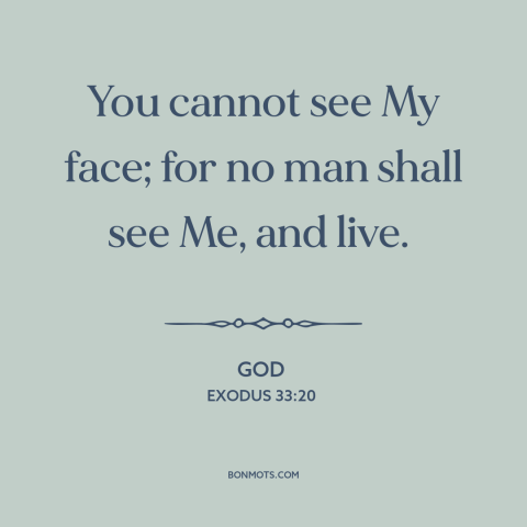 A quote from The Bible about nature of god: “You cannot see My face; for no man shall see Me, and live.”