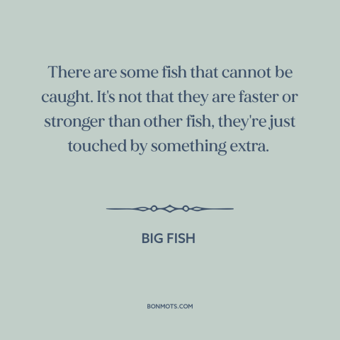 A quote from Big Fish about free spirits: “There are some fish that cannot be caught. It's not that they are faster…”