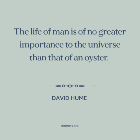 A quote by David Hume about man and animals: “The life of man is of no greater importance to the universe than that…”