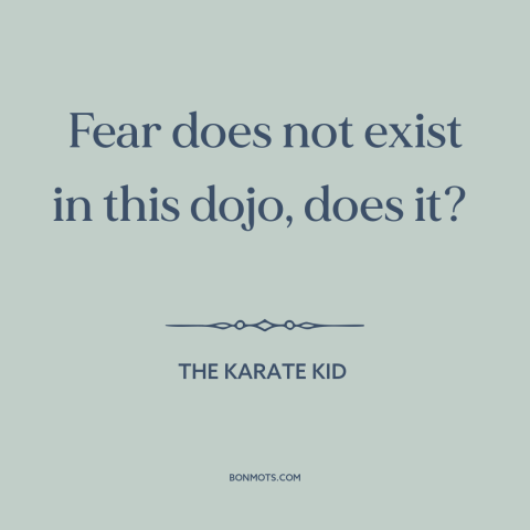 A quote from The Karate Kid about fear: “Fear does not exist in this dojo, does it?”