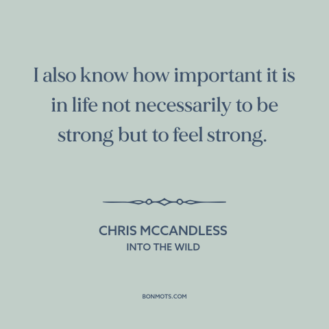 A quote from Into the Wild about inner strength: “I also know how important it is in life not necessarily to be strong…”