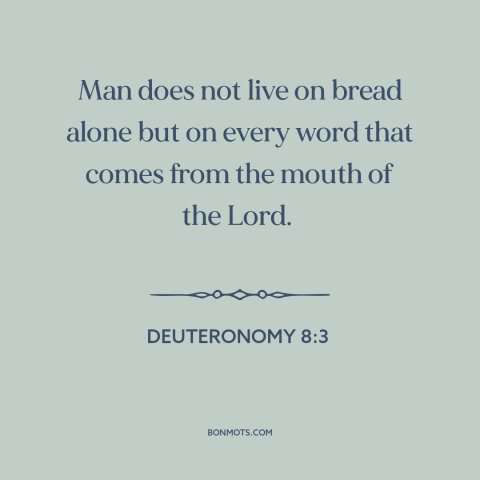 A quote from The Bible about god and man: “Man does not live on bread alone but on every word that comes from…”