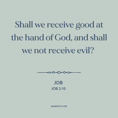 A quote from The Bible about adversity: “Shall we receive good at the hand of God, and shall we not receive…”