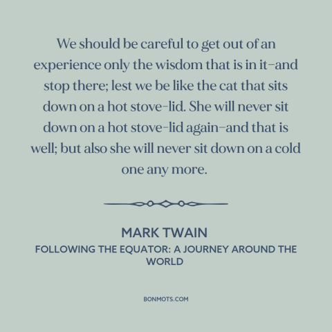 A quote by Mark Twain about learning from experience: “We should be careful to get out of an experience only the wisdom…”