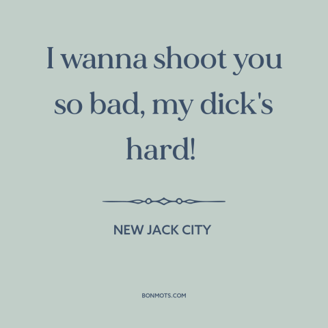 A quote from New Jack City about shooting people: “I wanna shoot you so bad, my dick's hard!”