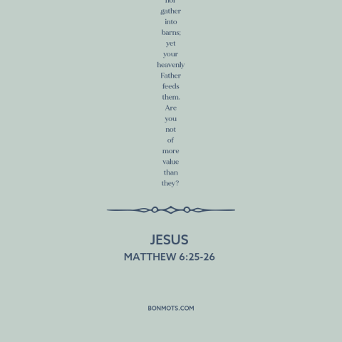 A quote by Jesus about worry: “Therefore I say to you, do not worry about your life, what you will eat or what…”