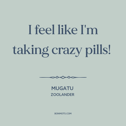 A quote from Zoolander about exasperation: “I feel like I'm taking crazy pills!”