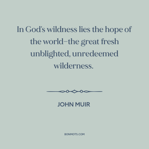 A quote by John Muir about wilderness: “In God's wildness lies the hope of the world—the great fresh unblighted, unredeemed…”