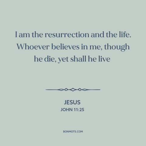 A quote by Jesus about nature of jesus: “I am the resurrection and the life. Whoever believes in me, though he die…”