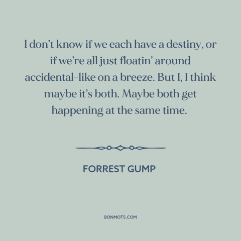 A quote from Forrest Gump about purpose of life: “I don’t know if we each have a destiny, or if we’re all just…”