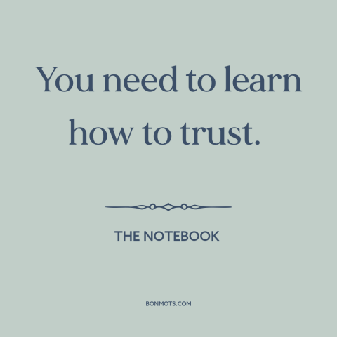 A quote from The Notebook about trust: “You need to learn how to trust.”