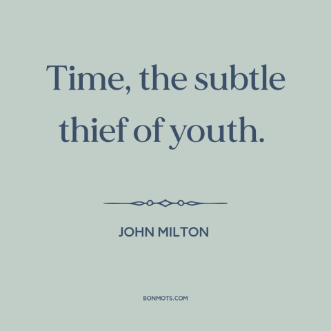 A quote by John Milton about passage of time: “Time, the subtle thief of youth.”